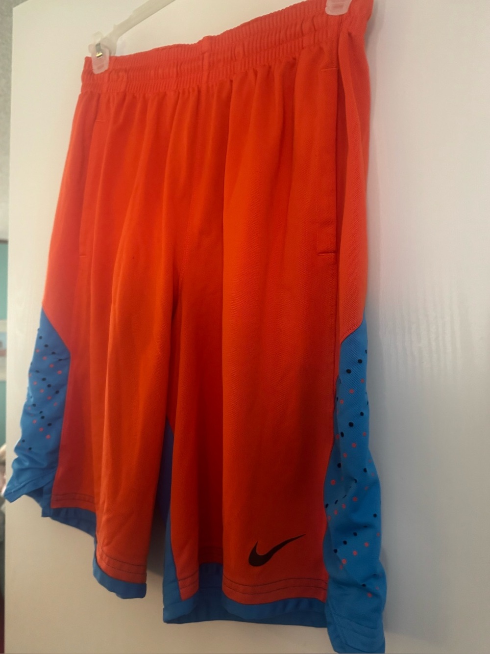 Nike Men’s Bright Orange Athletic Shorts with Blue Side Panels